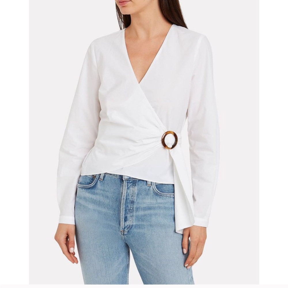 White cotton Wrap Blouse with Buckle Detail